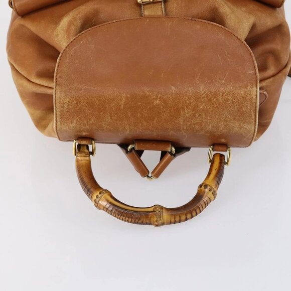 GUCCI Bamboo Backpack Leather Brown Gold 003 1998 0016 Auth 153308 main image 10
